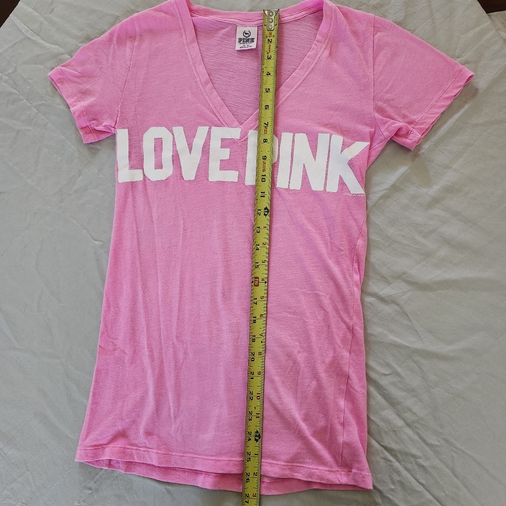 PINK Victoria's Secret V-Neck Shirt In  Pink With Bold White Lettering  - Size M - Picture 5 of 9